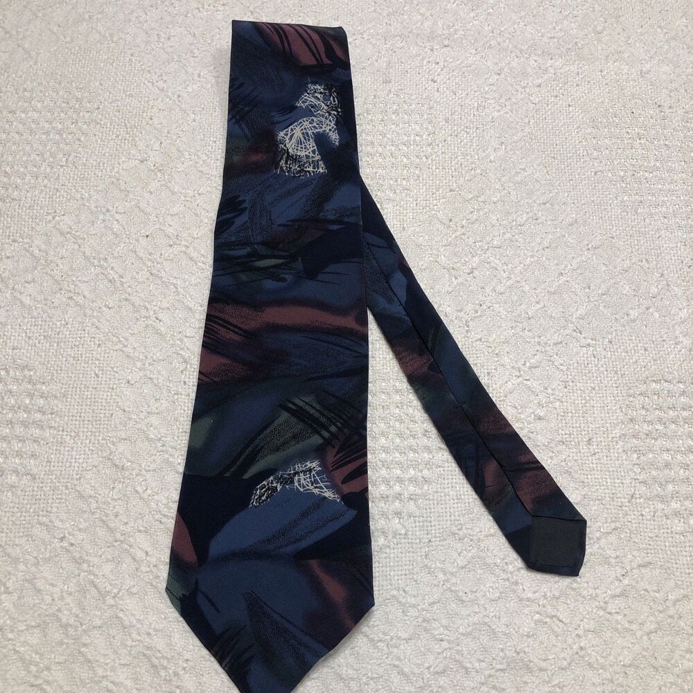 VTG Enrico Guccini Abstract Blues,Green 100% Silk Tie Necktie Hand Made in Italy